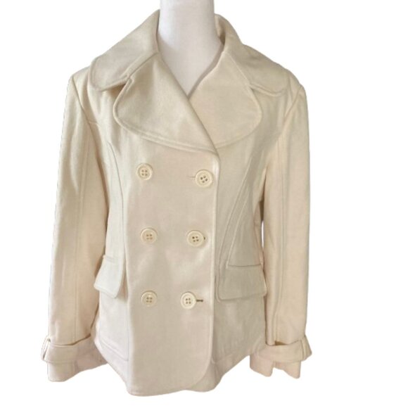 Guess Trench Coat NWOT Wool Off-White Lined Double Breasted w Collar, size XL - Picture 1 of 15